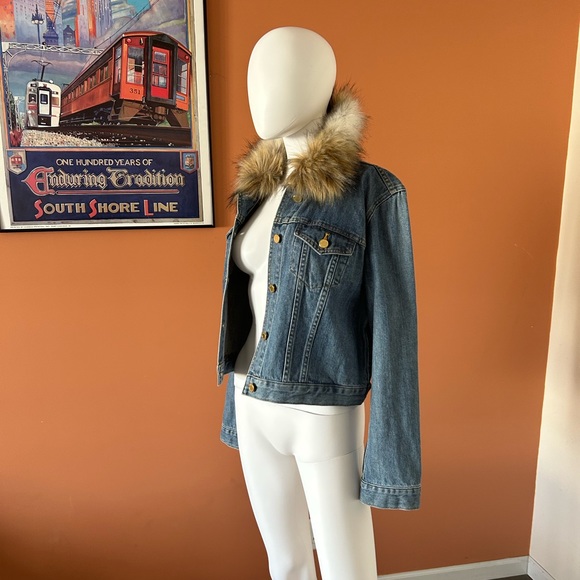 MICHAEL MICHAEL KORS faux fur collared cropped jean jacket - Picture 6 of 12